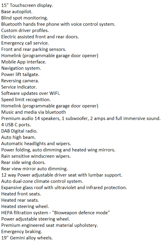Tesla Model Y leasing specification.